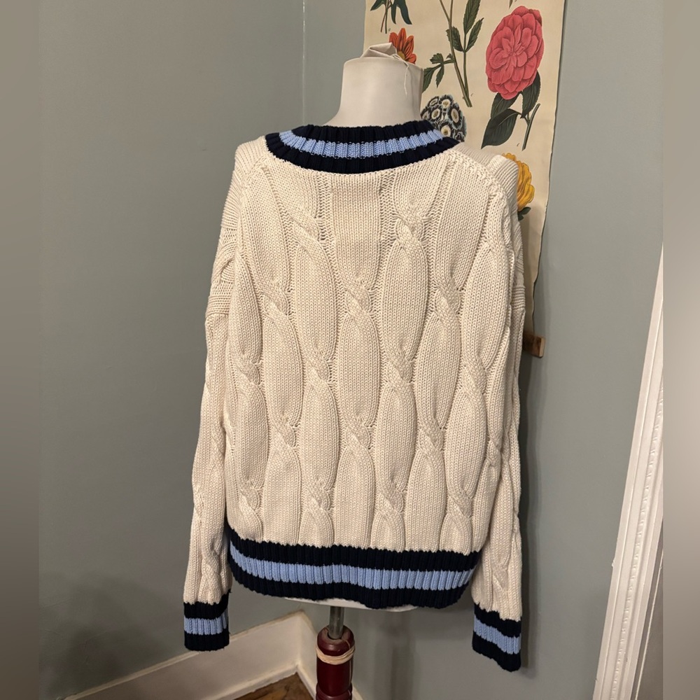 Aerie cropped cable knit v-neck sweater womens L - Picture 4 of 6